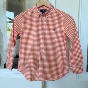 Ralph Lauren Boys Orange Gingham Long Sleeve Button-Up Size 7 Casual Spring